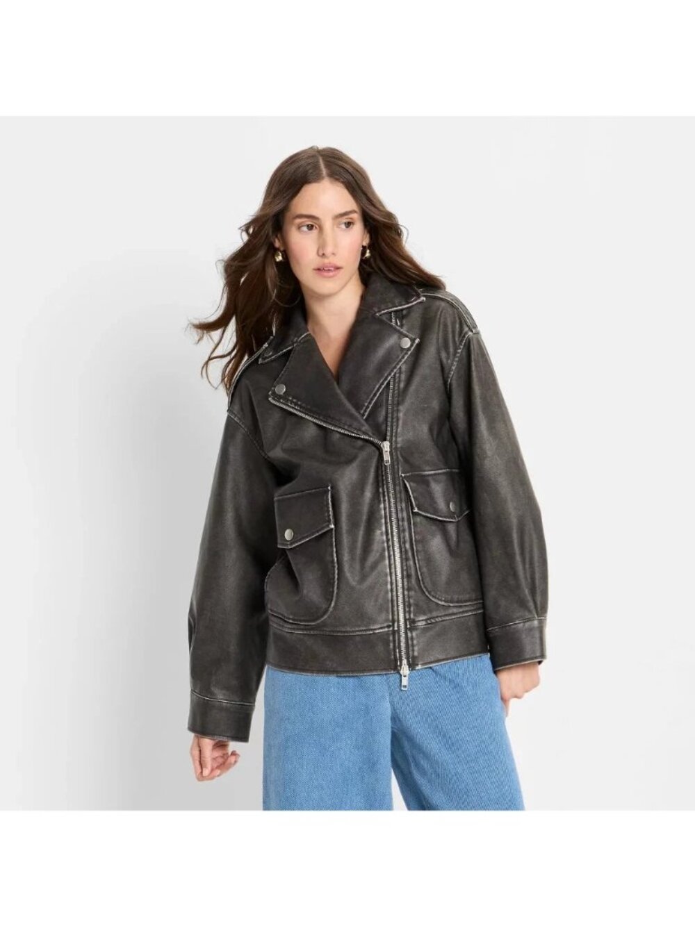 Women's Faux Leather Jacket Size XS Future Collective Black Moto Style NWOT